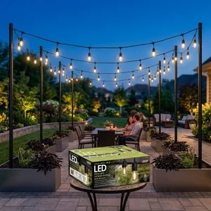 FEIT Electric 48ft LED String Lights with 9ft String Light Poles 2-pack
