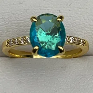 Aqua Marine oval cut 1.0 carat solitaire stone .925 silver dress ring size 7