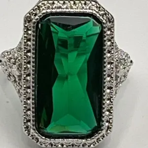Silver Filagree Style 2.3 Carat Emerald Cut Stone Ring size 7