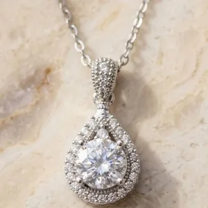 Sterling .925 SilverÂ  Tear Drop 1.0 Carat Solitaire Pendant & Necklace