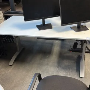 WHITE 60"X30" ELECTRIC SIT/STAND TABLE *NOT WORKING*, 2 STEELCASE TASK CHAIRS W/ COSMETIC STAINS