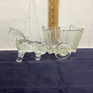 VINTAGE GLASS HORSE & CART (CANDY DISH)