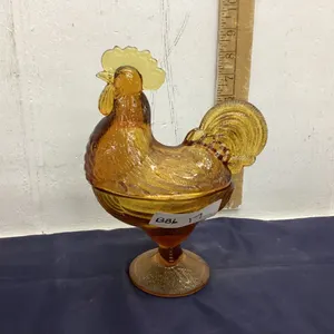 VINTAGE ROOSTER PIN DISH - AMBER