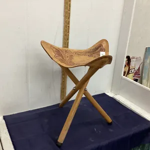 3-LEGGED STOOL W/ LEATHER SEAT