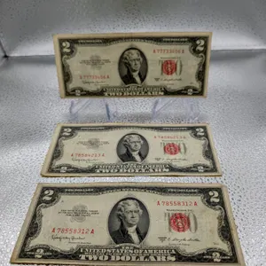 3 Vintage 1953 Red Seal United States Two-Dollar Bills