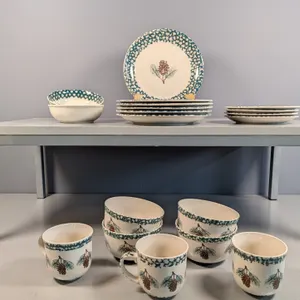 Folk Craft Pine Cone & Moose Dinnerware Set