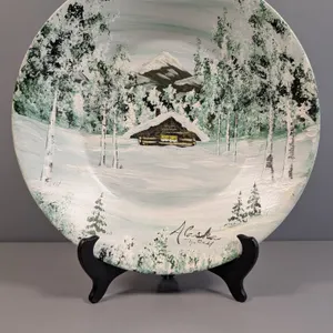 Hand-Painted Alaskan Winter Scene Decorative Plate