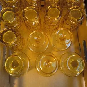 Vintage Anchor Hocking "Milano" Tumbler Set Of 9 & Vintage Small Amber Goblets Cups Parfait Set Of 5