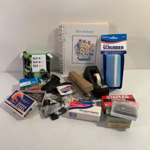 Misc- stapler, mini locks, ink cartridge, pins