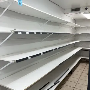 15 white melamine shelves, metal brackets, price holders, shelves 8ftx16”