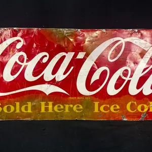 1940's-50's COCA-COLA "SOLD HERE ICE COLD" TIN SIGN 2FT4 X 1FT