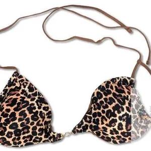 New Size LG Women's Padded Leopard Print Pearl Detail Bikini Top, Padding Removable