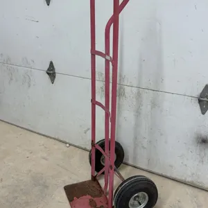 Two-Wheeled Utility Hand Truck, Red Metal Frame, Pneumatic Tires