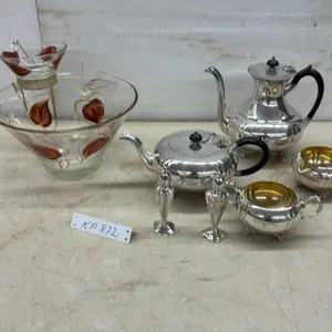 Silver-Plated Tea and Coffee Service, Shakers, and Vintage Glass Chip and Dip Set