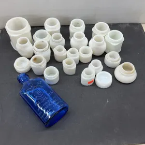 Milk of Magnesia Blue Bottle and Milk Glass Jars