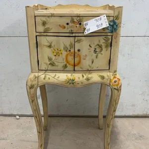 Hand-Painted Floral Nightstand with Drawer and Cabinet Doors, 18 × 13 × 33"