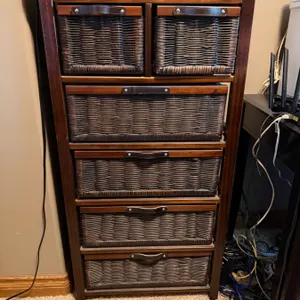 Wood and Wicker Drawer Chest with Six Drawers
