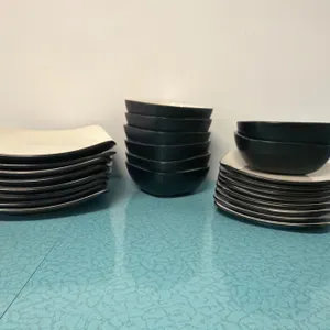 Corelle Hearthstone Stoneware Dish Set, Black and White
