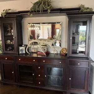Dark Wood Entertainment Stand with Glass Accents