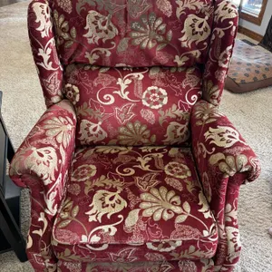 Upholstered Red and Gold Wingback Recliner Chair