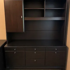 Dark Wood Office Desk With Hutch and Storage