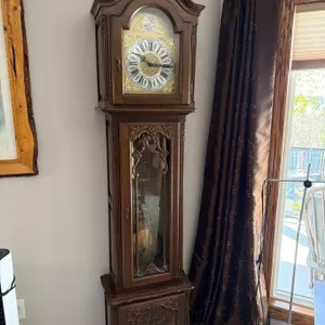 Tempus Fugit Grandfather Clock, 86" Tall, Carved Wood