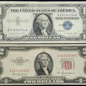 1957 $1 Silver Certificate & 1953 $2 Red Seal