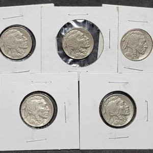 5 Nice Buffalo Nickels in 2x2s