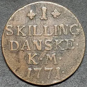 1771 Denmark 1 Skilling Copper Coin