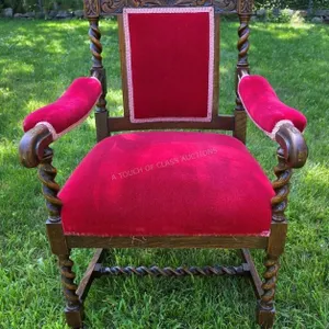 Antique Barley Twist Upholstered Throne Chair