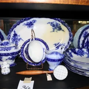 Assorted Flow Blue glassware