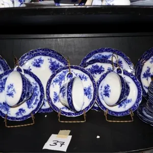 Assorted Flow Blue glassware