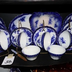 Assorted Flow Blue glassware