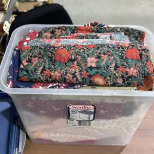 Assorted Fabric in Plastic Bin w/Lid