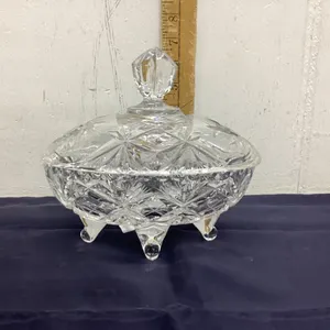 PINWHEEL CRYSTAL FOOTED CANDY DISH W/ LID