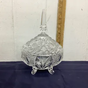 FOOTED CRYSTAL CANDY DISH W/ LID