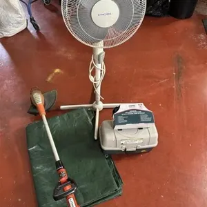Tarp * 20V Weed Whip * Fan * 50' Garden Hose
