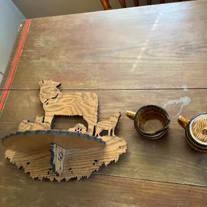 Wooden Wolf Wall Shelf and Ceramic Sugar and Creamer Set