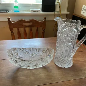 Cut Glass Pitcher and Bowl