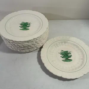 Copeland Spode "Green Basket" Transferware Plates with Carrying Case