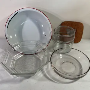 Assorted Glassware, Enamelware & Dresden Basket Lid