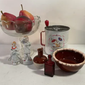 Assorted Glassware, Japanese Figurines & Kitchen Collectibles