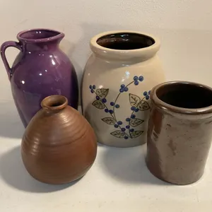 Assorted Stoneware Crocks, Japanese Sake Bottle & Ceramic Pitcher