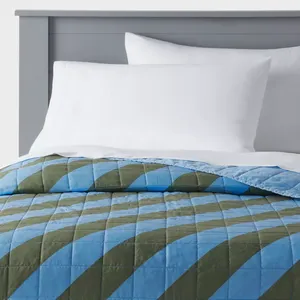 **NEW** Pillowfort Full/Queen Striped Kids' Quilt Blue/Green