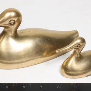 VINTAGE SET OF BRASS DUCK PAPERWEIGHTS, LARGER ONE