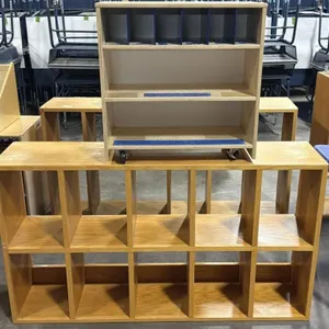 Wood Cubby Shelf and Cart 
- shelf is 53” x 12” x