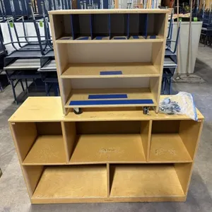 Wood Cubby Shelf and Cart 
- shelf is 48” x 14” x