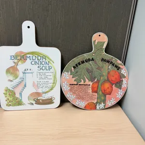 Cloverleaf Melamine Chopping Boards Featuring Bermuda Onion Soup and Pawpaw Recipes, Made in UK