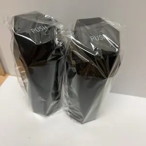 Geometric Black Plastic Mini Car Trash Bins with Push-Top Lids in Original Packaging (2 Pieces)