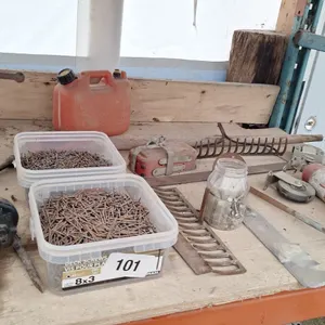 Misc Lot of 2 Containers of 2" Nails, pintel hitch casters and more